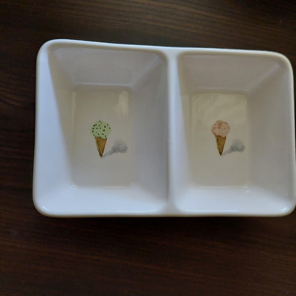 Ice Cream divided tray & 2 Strawberry Swirl Bowls
